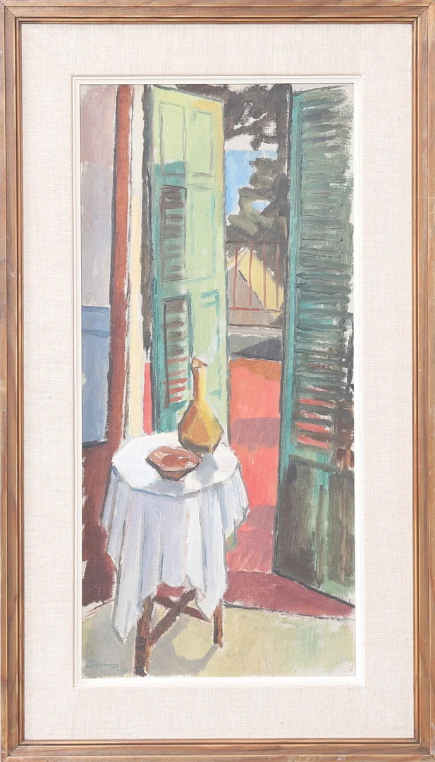 TORE LUNDBORG. "Mot altanen, Mallorca", olja på pannå, signerad samt daterad -56. — Paintings — Gomér & Andersson Nyköping