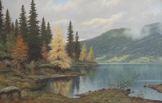 CARL MOE. LANDSKAP MED SJÖ.