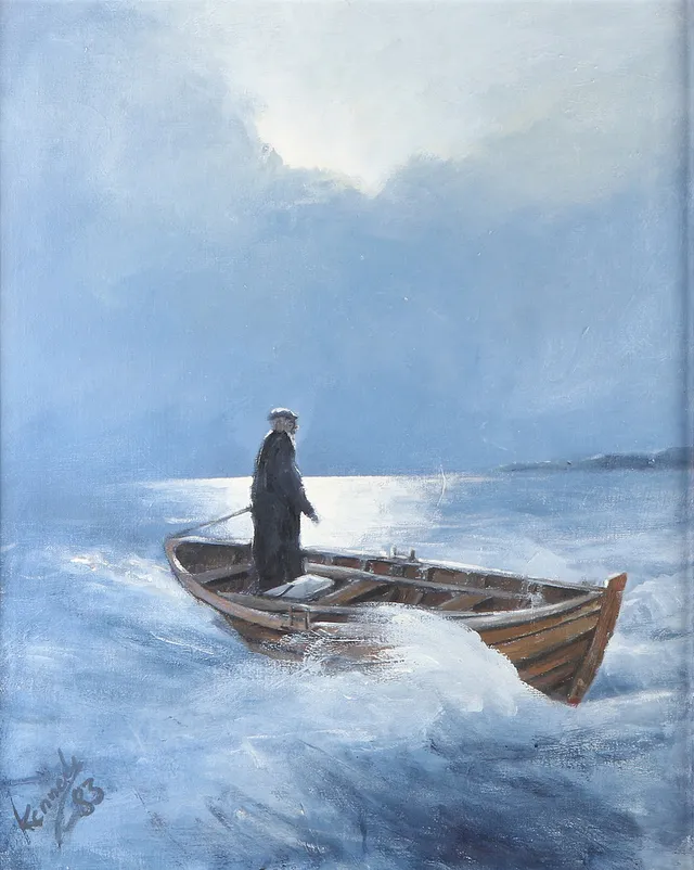 PETER KENNEDY. Oljemålning på duk. Fiskare. Signerad.