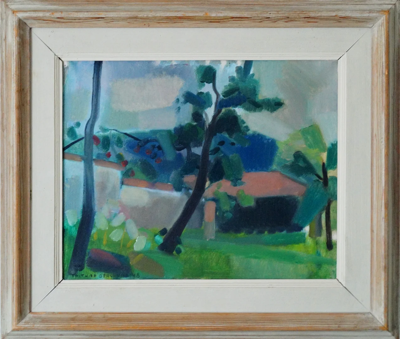 FRITHIOF BERGLUND. olja på duk, "från min trädgård, Helenevik, Mölndal", signerad -48. — Paintings — Lysekils Auktionsbyrå