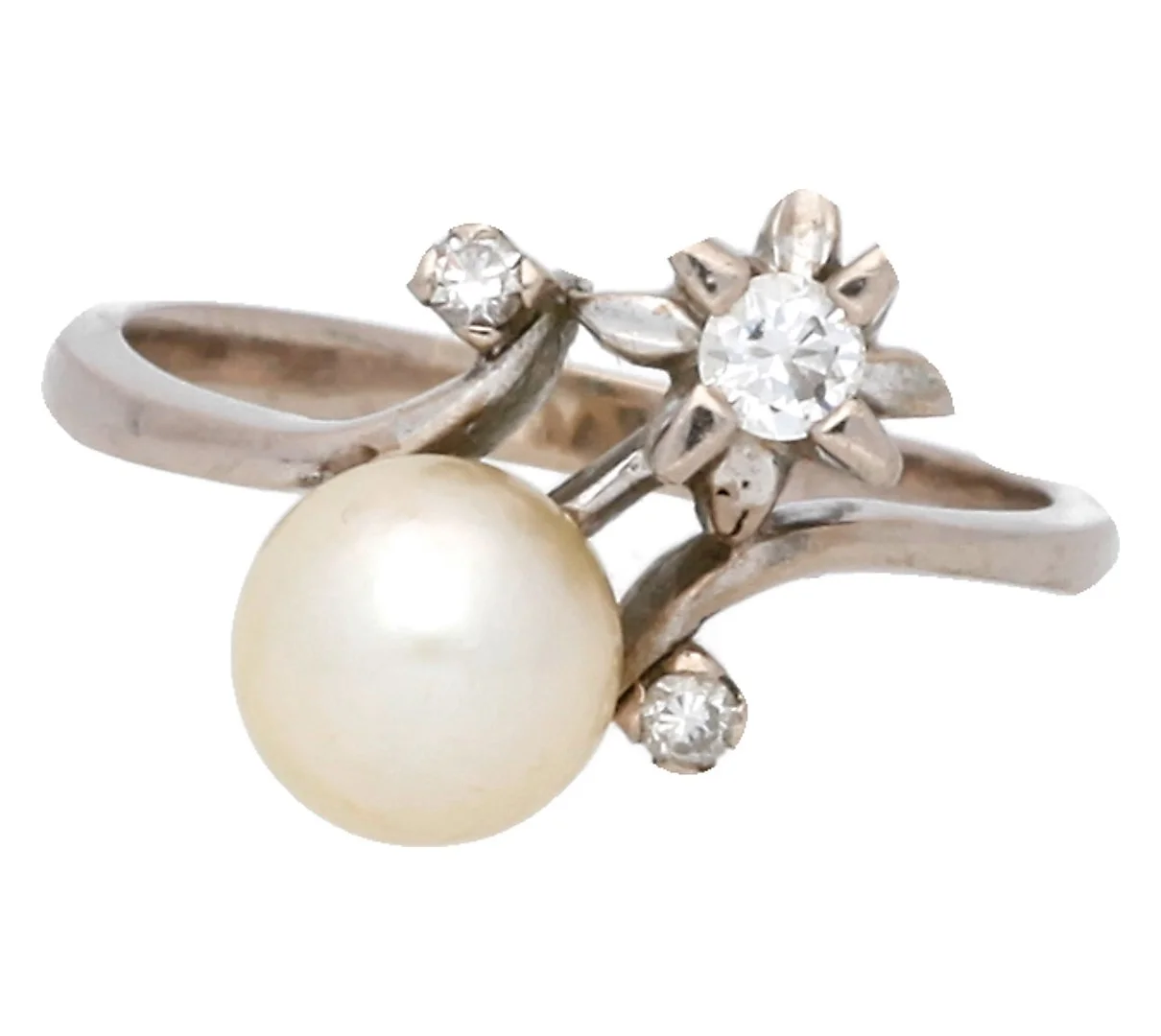 Pearl and diamonds you and me ring, circa 1950. — Rings — Balclis