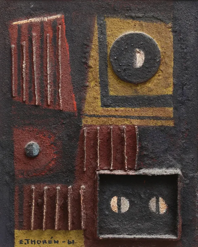 ESAIAS THORÉN. "Collage". Blandteknik/relief, signerad och daterad -61.