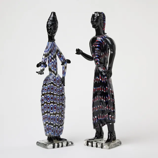 FULVIO BIANCONI. "Figurina Africana", skulpturer, två st., Venini, Italien 1950-tal, modellnummer 4921 respektive 4922.