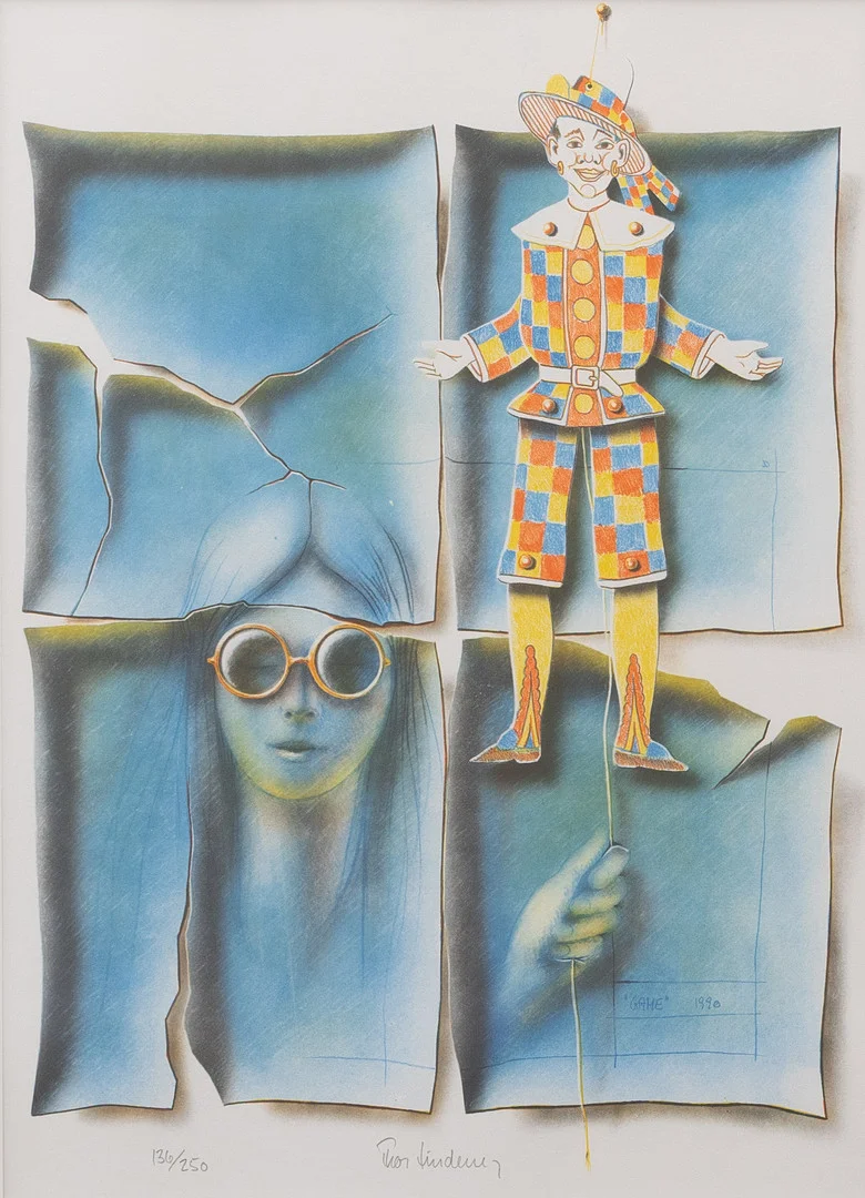 THOR LINDENEG (FÖDD 1941). "Game", litografi nr 136/250, signerad och daterad 1990. — Engravings & Prints — Garpenhus Auktioner