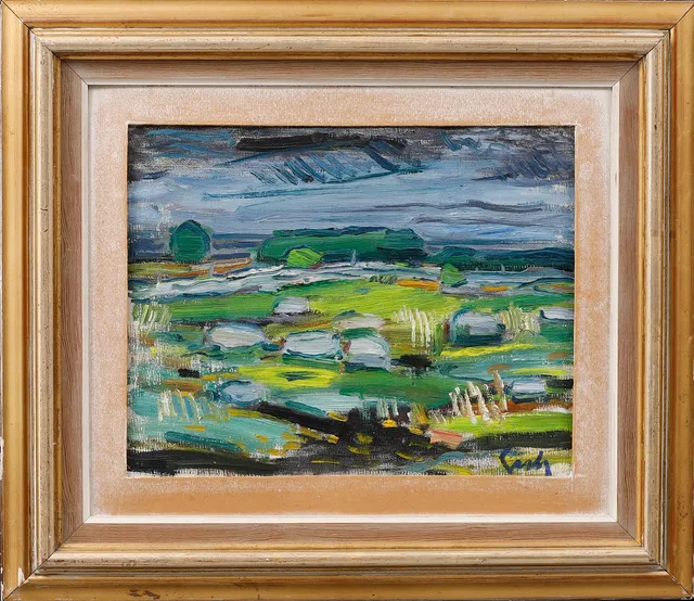 GERHARD LUNDBERG. "Blekingeterräng" Möllevik 1948, olja på duk, signerad.