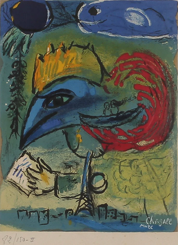 MARC CHAGALL. EFTER. "Le coq", färglitografi, signerad i trycket, numrerad 82/150-II. — Engravings & Prints — Göteborgs Auktionsverk