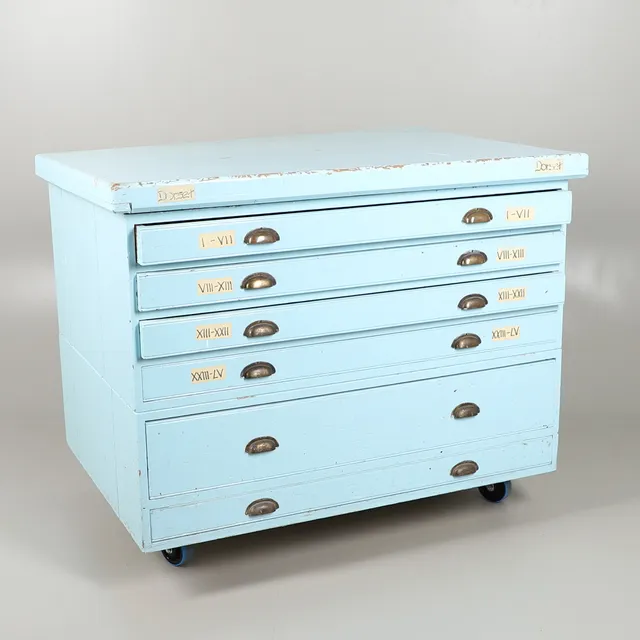 A PAINTED PLAN CHEST.