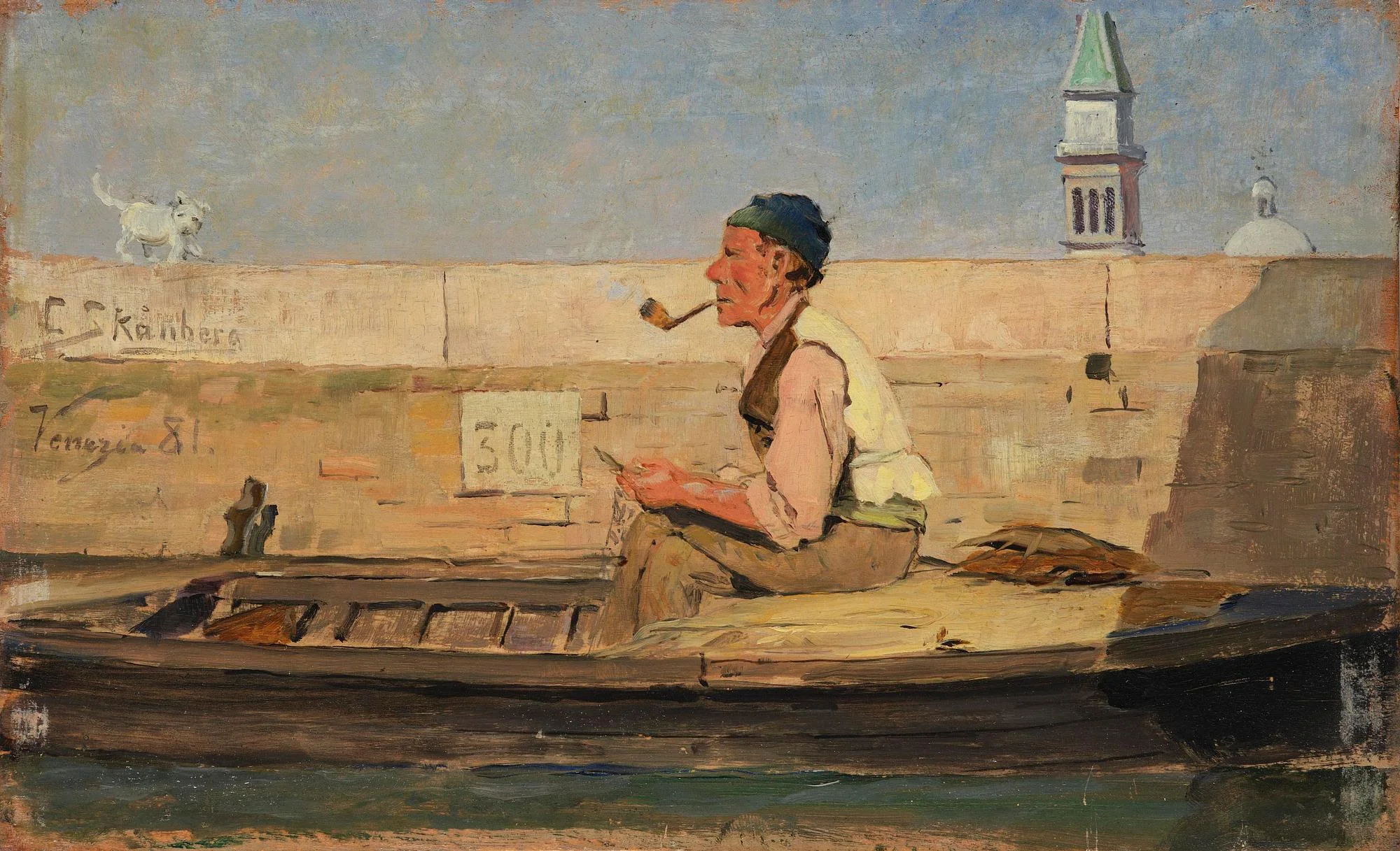 Carl Skånberg, "Fiskargubbe vid kajen" (Motiv från Venedig). — Bukowskis