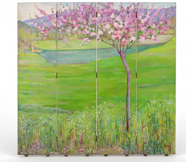 LOLA BECH (1903-1987). Paisaje en biombo de cuatro hojas.