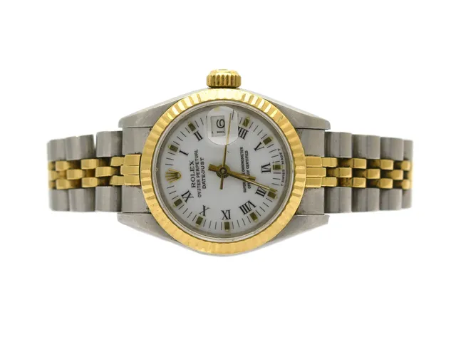ROLEX, Oyster Perpetual, Datejust, Chronometer, Ref nr. 69173, Serie nr. 9053954, Cal 2135, Verk nr. 260599, Boett nr. 69000A, damur, 26 mm, stål/guld, automatisk, safirglas (nagg), datum, skadad urtavla, skadad boett, Jubileelänk, viklås, Ref nr. 62523D.18-J7/468 B, cert, januari 1986, box, ytterkartong