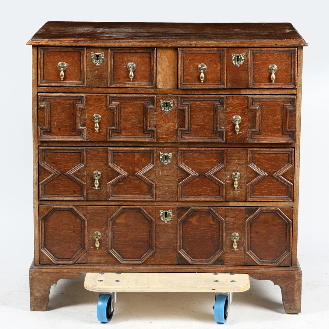 A CHARLES II OAK GEOMETRIC CHEST OF DRAWERS, CIRCA 1680. — Chests of drawers — Bishop & Miller