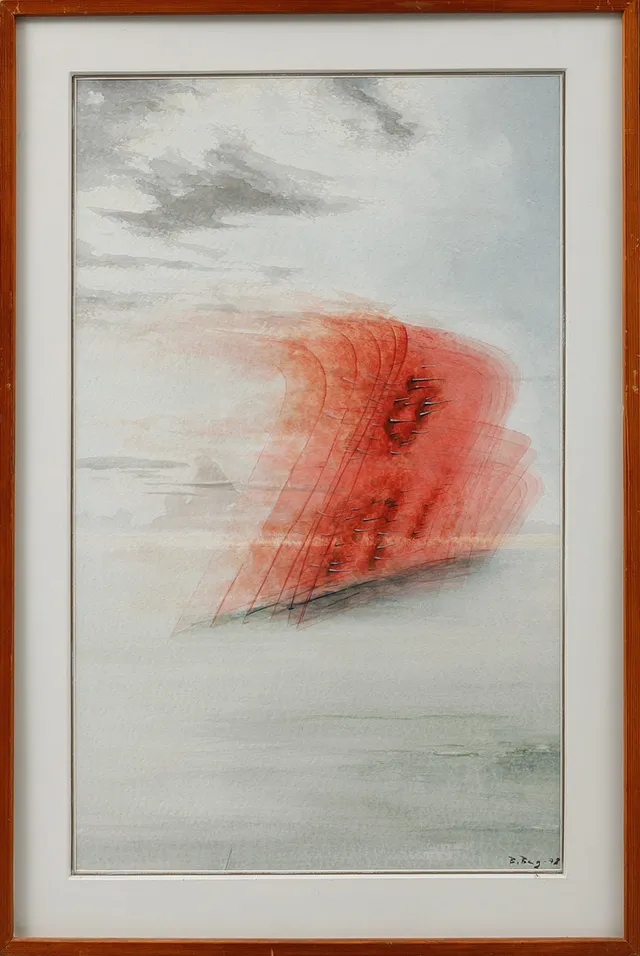 BERTIL BERG. Akvareller, Triptyk, "Smärta i landskap" signerade och daterade -78.