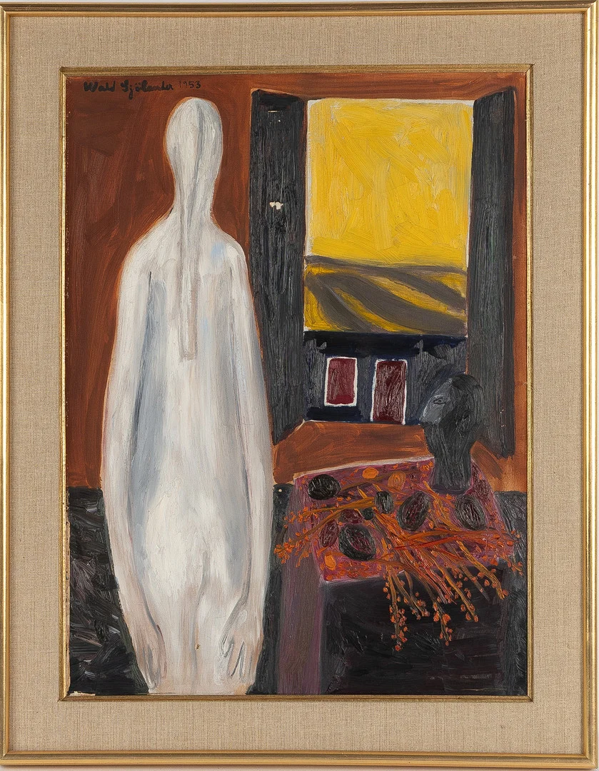 WALDEMAR SJÖLANDER. Komposition med figur, olja på duk. — Paintings — Stockholms Auktionsverk Helsingborg