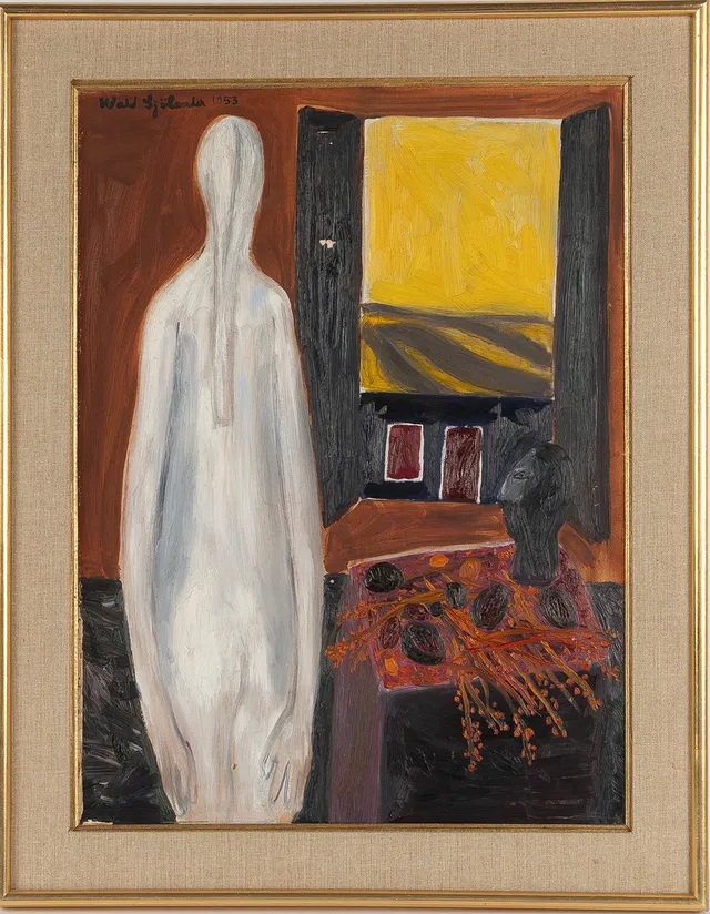 WALDEMAR SJÖLANDER. Komposition med figur, olja på duk.