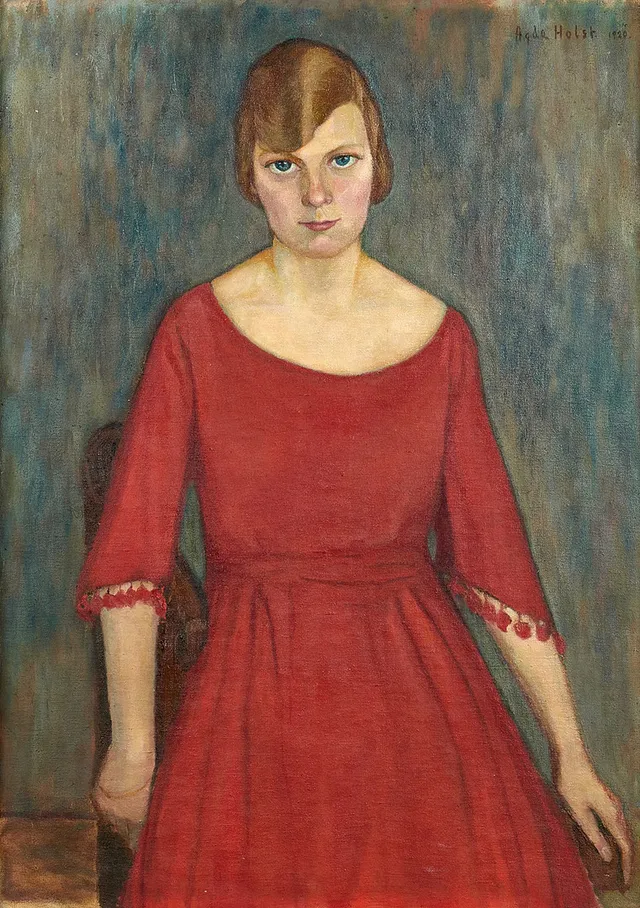 AGDA HOLST (Kristianstad 1886-1976): "Den röda flickan", signerad och daterad Agda Holst 1920, olja på duk.