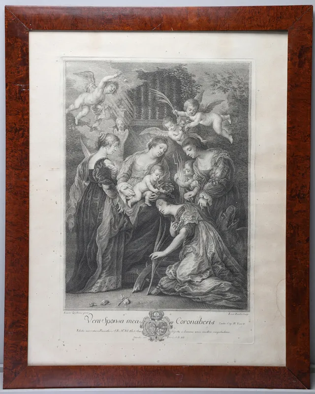 PETER PAUL RUBENS. EFTER. Kröning av heliga Katharina, kopparstick, 1700-tal, tryckare Lourenzo Zucchi.