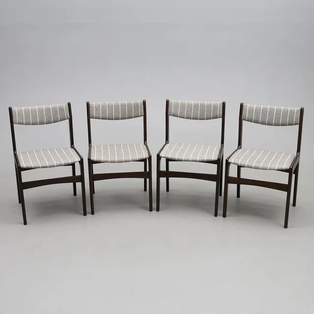 ERIK BUCH. TILLSKRIVEN. Stolar, 4 st, betsad ek, 1960-tal, Danmark.
