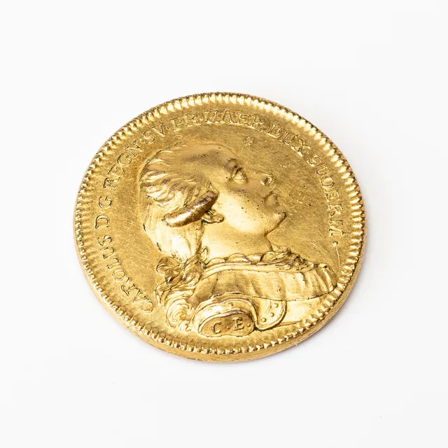 MEDALJ, Hertig Karl blir riksföreståndare 1792, förgylld brons.