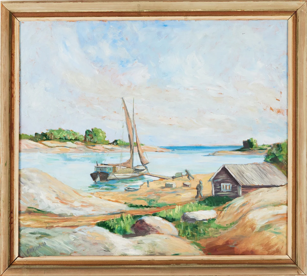 SIGURD MÖLLER: (1895-1984). Skärgårdsmotiv, olja på pannå, signerad, daterad -44. — Paintings — Stockholms Auktionsverk Magasin 5