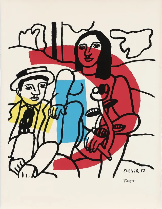 “The couple”. Signed in the print F. Leger 55 and Facsimile stamped F. Leger. Watermark from “Musee Fernand Léger”. Published by Musée National. Lithograph in colours. Sheet size 75×56 cm. Unframed.