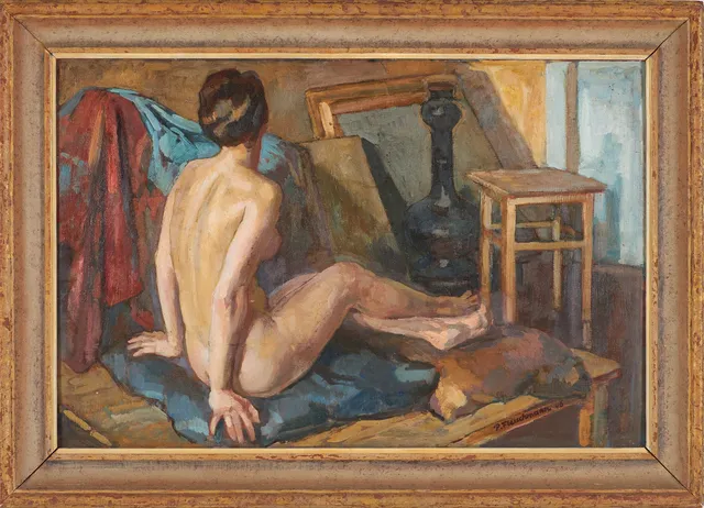 PAVEL FLEISCHMANN. modellstudie, olja på pannå, signerad samt daterad -46.