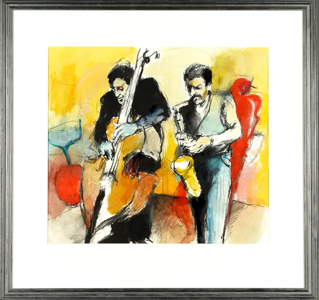 BILL OLSON. Blandteknik på papper, Jazzscen, Signerad och daterad 1952.