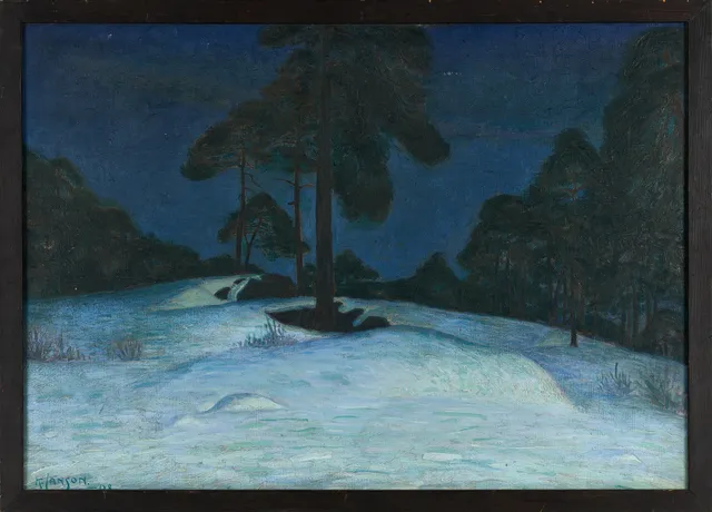 KNUT JANSON (Sverige, 1882-1966), ”Vinterkväll i skogen”, signerad och daterad Knut Janson 08, olja på duk.