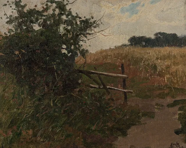 Erik Henningsen: Field landscape with fence
