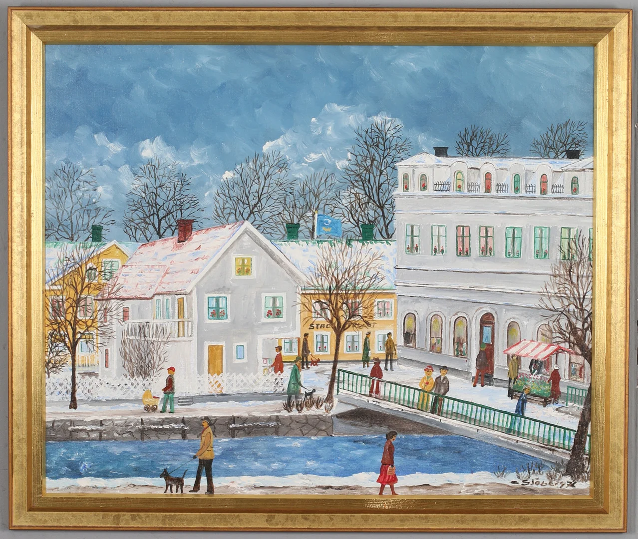 CURT SJÖBERG. "Torgbron Trosa", olja på duk, signerad. — Paintings — Stadsauktion Sundsvall