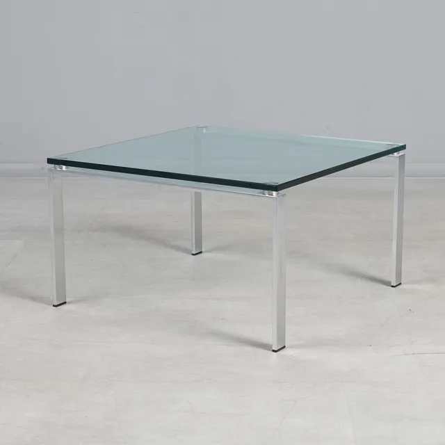 NORMAN FOSTER. Walter Knoll. Couchtisch / Beistelltisch, Modell 'Foster 500', Stahl, Glas, 2000er Jahre, Deutschland.
