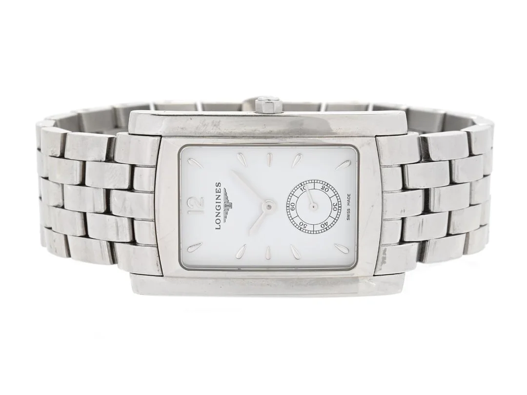 LONGINES, Dolce Vita, Serie nr. 35092627, Ref nr. L5.655.4.16.6, Boett nr. L5.655.4, herrur, 26,5 x 32 (40) mm, stål, quartz, safirglas, liten sekundvisare, originallänk, viklås, Ref nr. L600075173, ca 2005. — Klockor/Longines — Kaplans