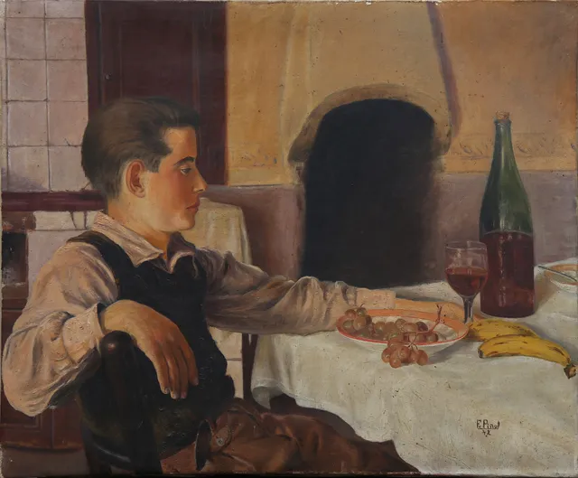 E. PIÑOL. Interior with a young man.