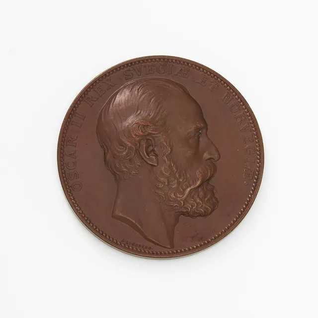 MEDALJ, Oscar II, över Uppsala universitets 400-årsjubileum, brons, Adolf Lindberg, 1877.
