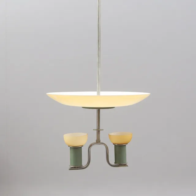ERIK TIDSTRAND. TAKLAMPA, glas/metall, Art Deco, NK, modellnummer 29378, år 1937.