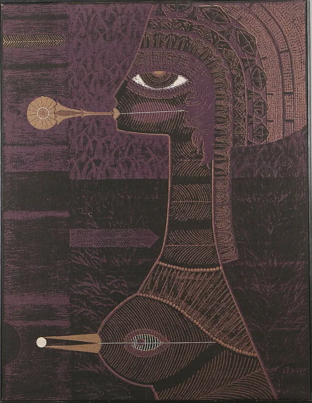 MAX WALTER SVANBERG. "Drömkvinnans kyss II", textilgrafik.