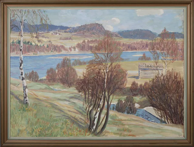 FRIEDRICH WILHELM HUNDT. "Vår i Norrland", olja på duk, signerad och daterad 40.