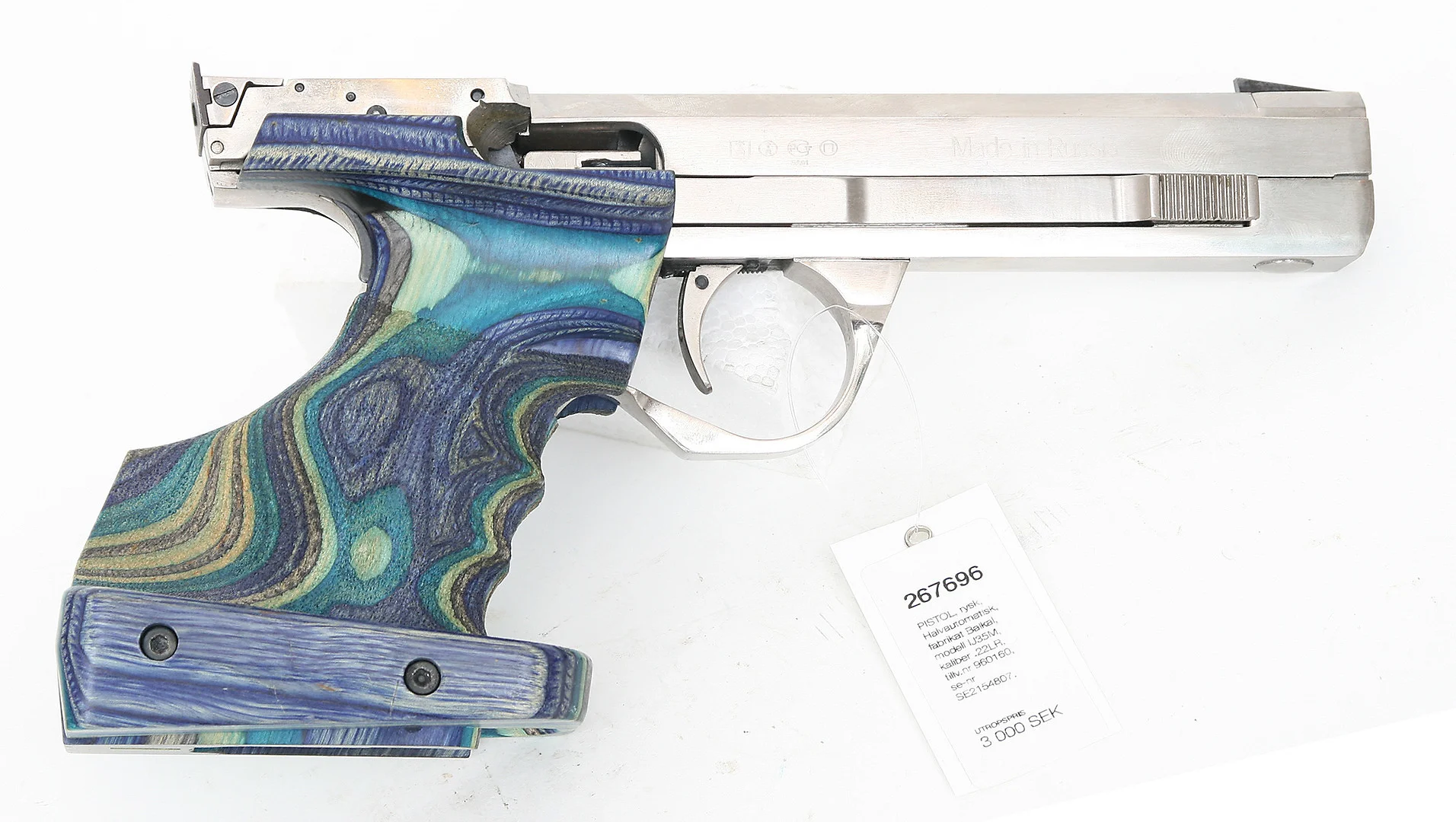 (321) PISTOL, rysk, Halvautomatisk, fabrikat Baikal, modell IJ35M, kaliber .22LR, tillv.nr 960160, se-nr SE2154807. — Pistols — Mauritz Widforss
