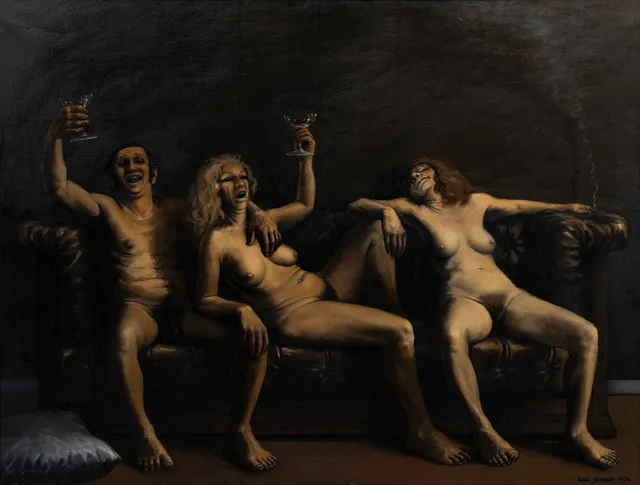 KJELL JÖRSTEDT. "Vänninorna" olja på duk, signerad, daterad. 1974.