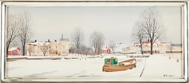 REINHOLD LJUNGGREN. "Hamnen, Trosa", akvarell, signerad.