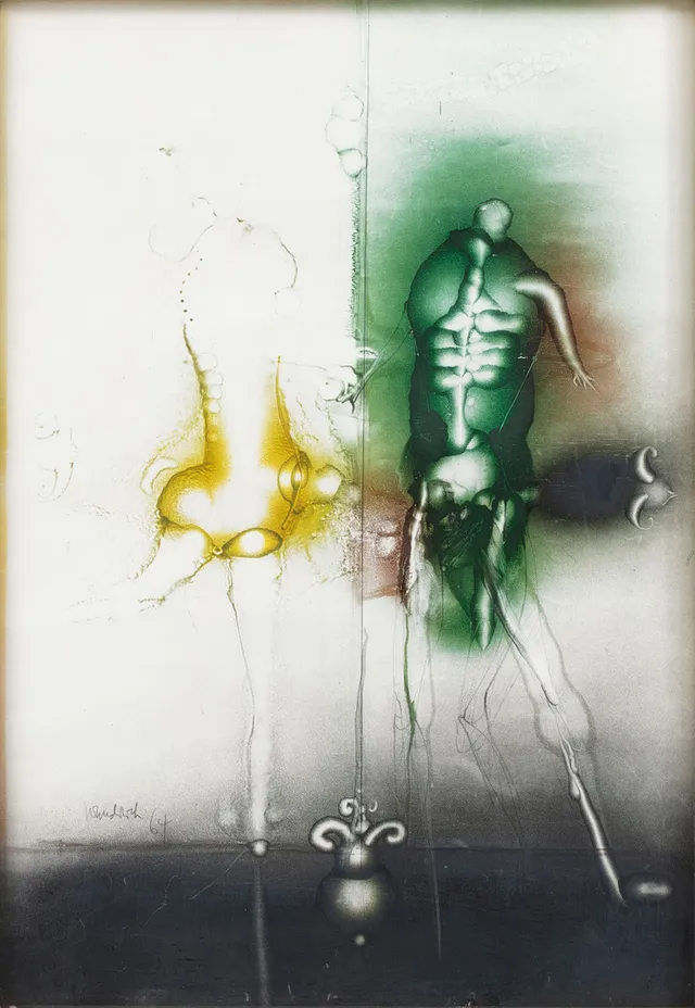 PAUL WUNDERLICH. Utan titel. Gouache. Utförd 1964.