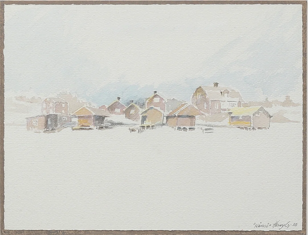HENRY GUSTAFSSON. "Nävelsö", akvarell, signerad, daterad -80. — Paintings — Auktionshuset Thelin & Johansson