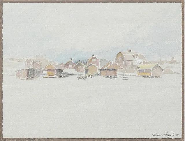HENRY GUSTAFSSON. "Nävelsö", akvarell, signerad, daterad -80.