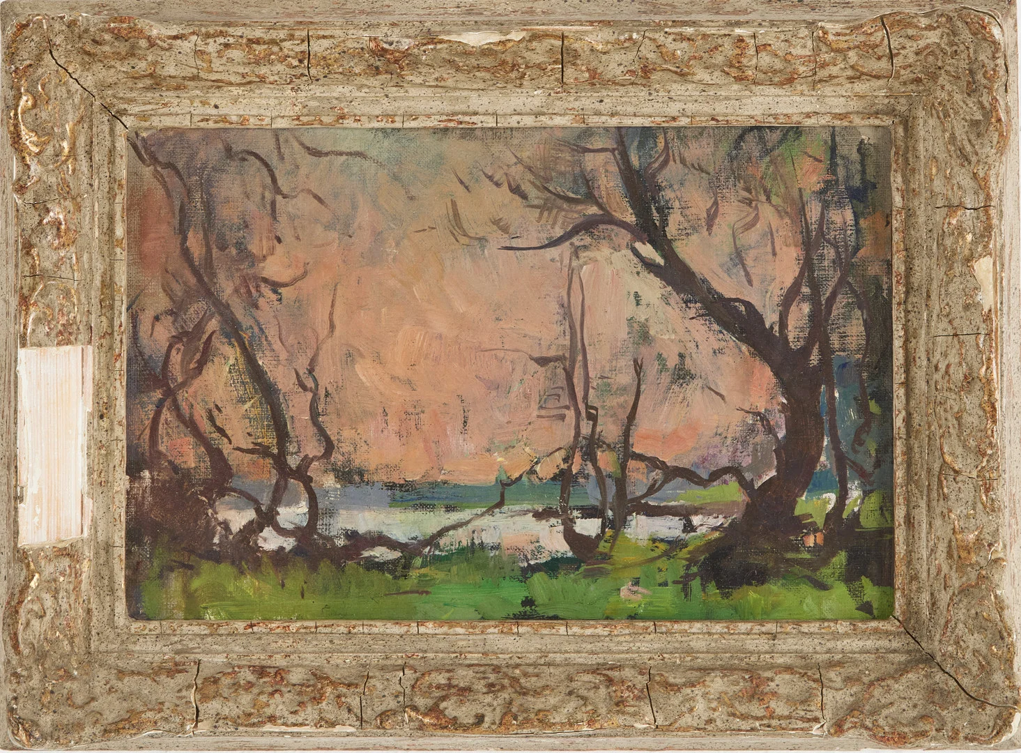 EVA BAGGE. TILLSKRIVEN. landskap i skymningsljus, olja på duk uppfodrad på pannå, osignerad. — Paintings — Stockholms Auktionsverk Magasin 5