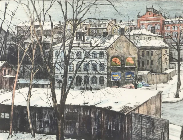 HASSE LINDROTH. "Hotell Göteborg", etsning, signerad.