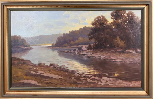 ARTHUR HEICKELL. OLJA på duk, Flodlandskap, Sign.