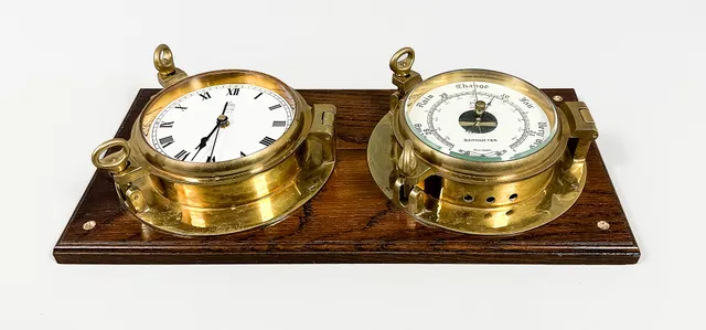 BAROMETER & SKEPPSUR, mässing, Pilot Marine, troligen från Jagaren Småland.