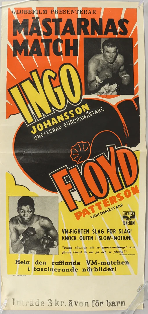 FILMAFFISCH Mästarnas match Ingo Johansson Floyd Petterson med Ingos autograf. — Sports memorabilia — Karlstad Hammarö Auktionsverk
