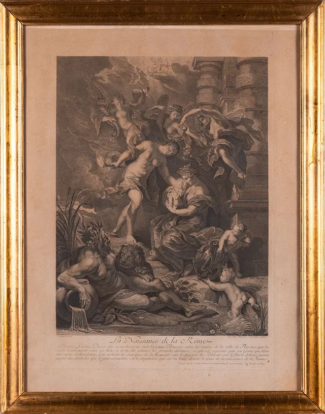 PETER PAUL RUBENS Efter. "La Naissance de la Reine" kopparstick, 1700-/1800-tal.