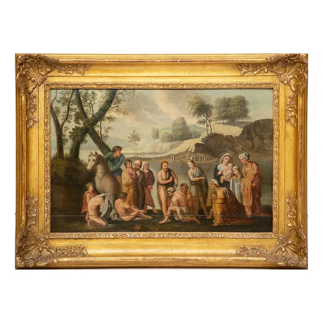OKÄND KONSTNÄR, olja på pannå, 1700-tal. Biblisk scen.