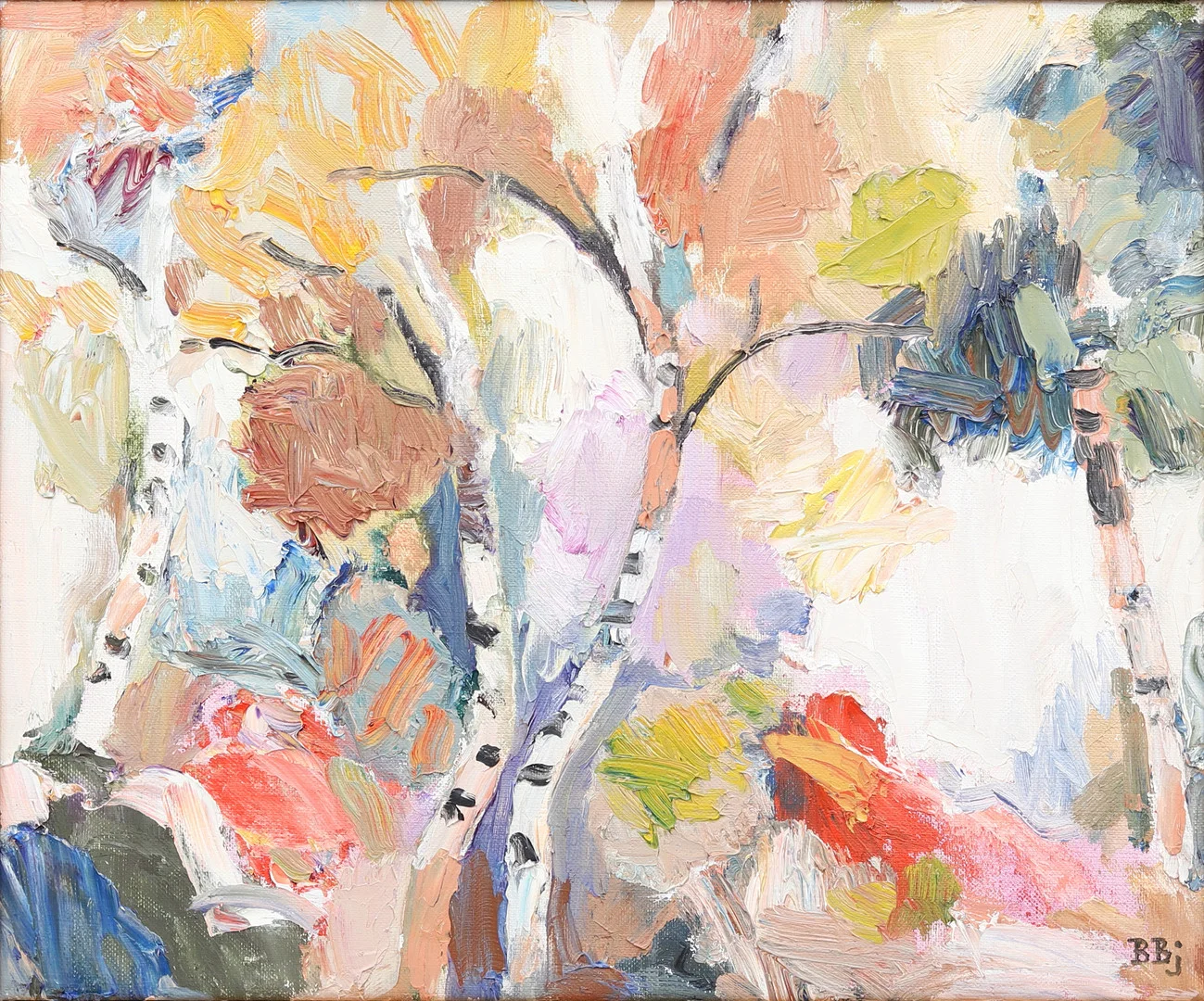 BENTE BJERREGAARD (FÖDD 1932). "Björkar, ilja på duk, signerad BBj. — Paintings — Garpenhus Auktioner